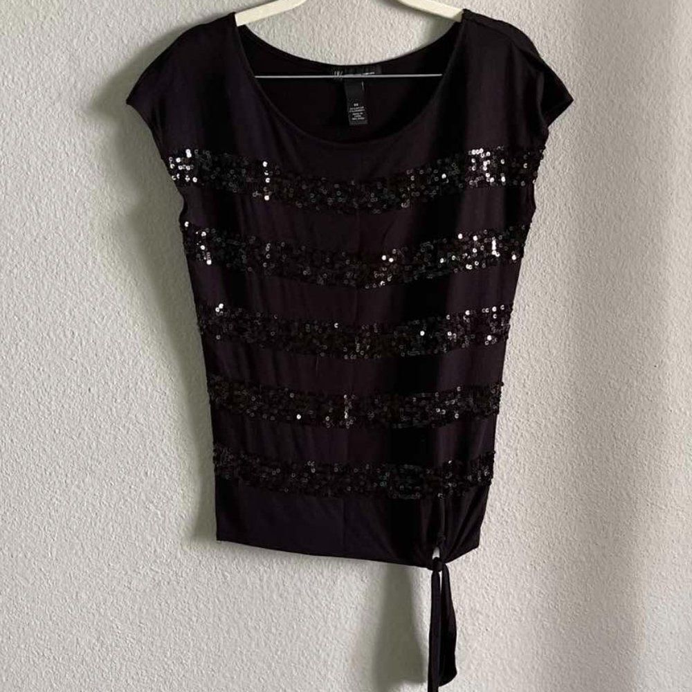 I.N.C International Concepts Club Sleeveless Top Sequin Boat Neck Black XS